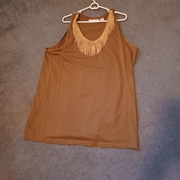 New Roamans Plus Size Brown  Fringe Detailed  Tunic Top 2X - Picture 1 of 1